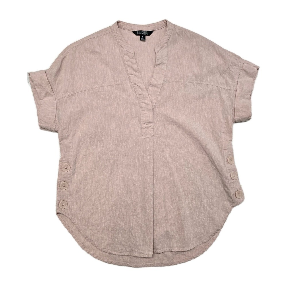 Nicole Miller Original Linen Blend Shirt Womens Sm Beach Coastal Preppy Natural